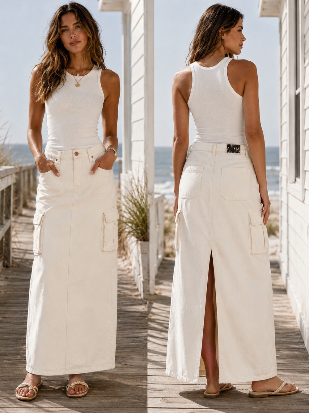 MOTHER SNACKS! The Fun Dip Cargo Skirt Size 23 Natural White Maxi Utility